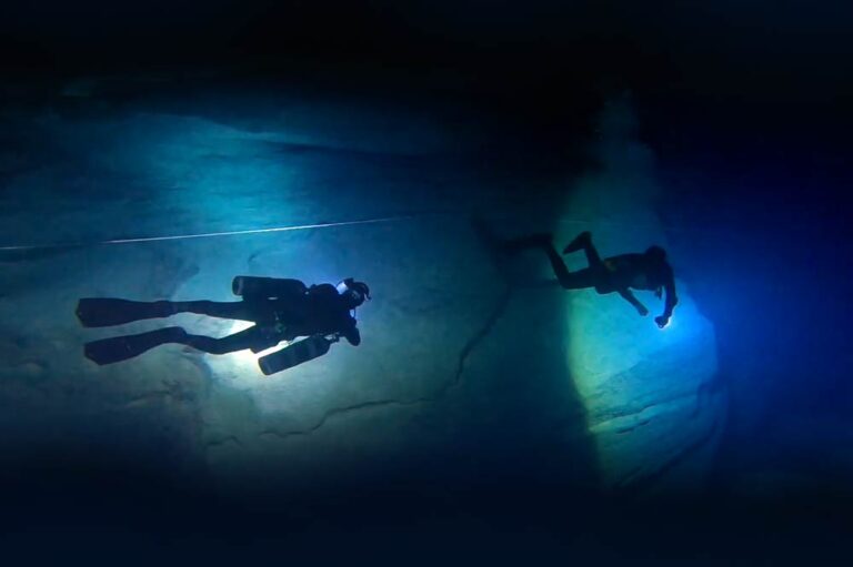 Divers inside Billinghurst Cave in Malta